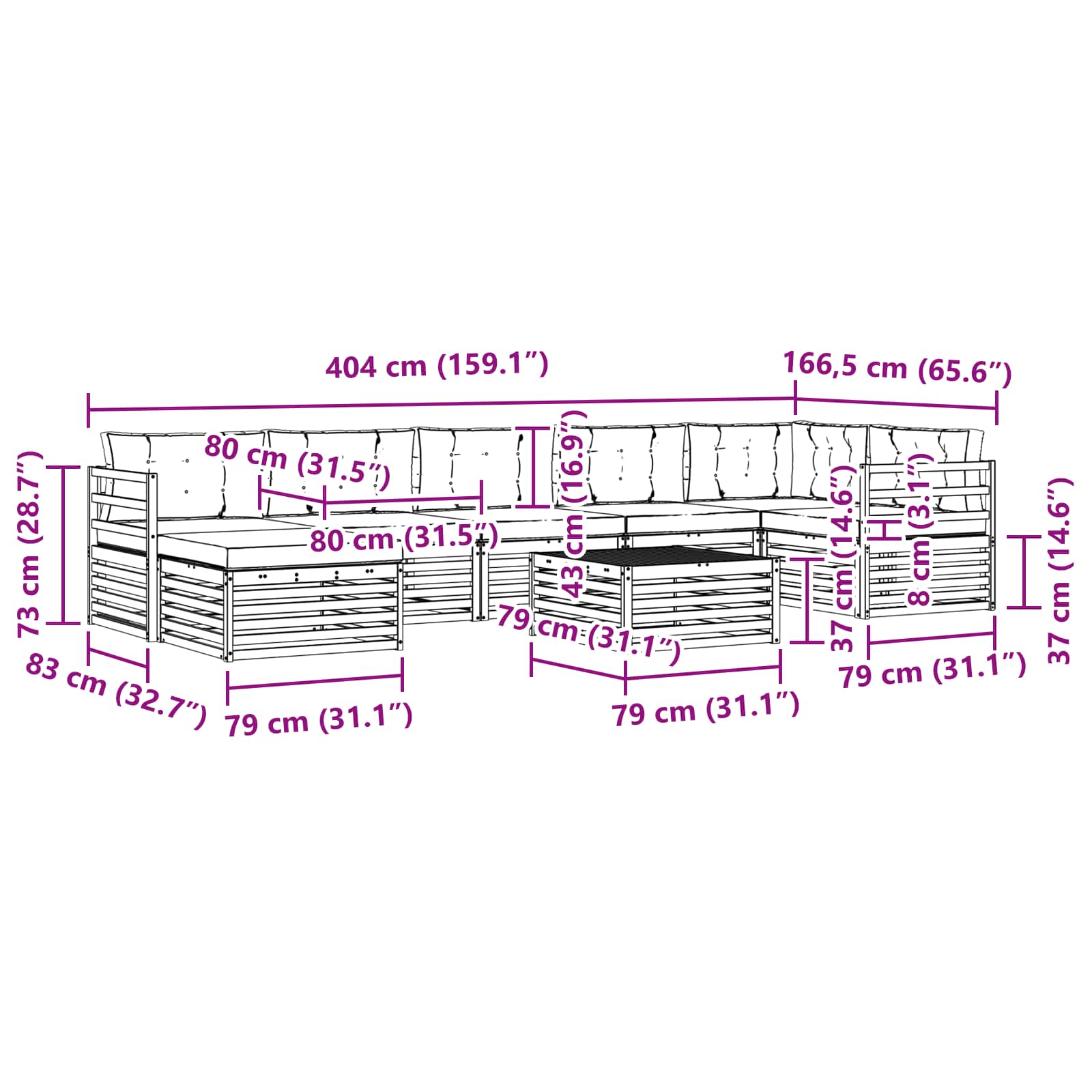 Ülőgarnitúrák 8 pcs Természetes és Világosszürke Tömör Akácfa