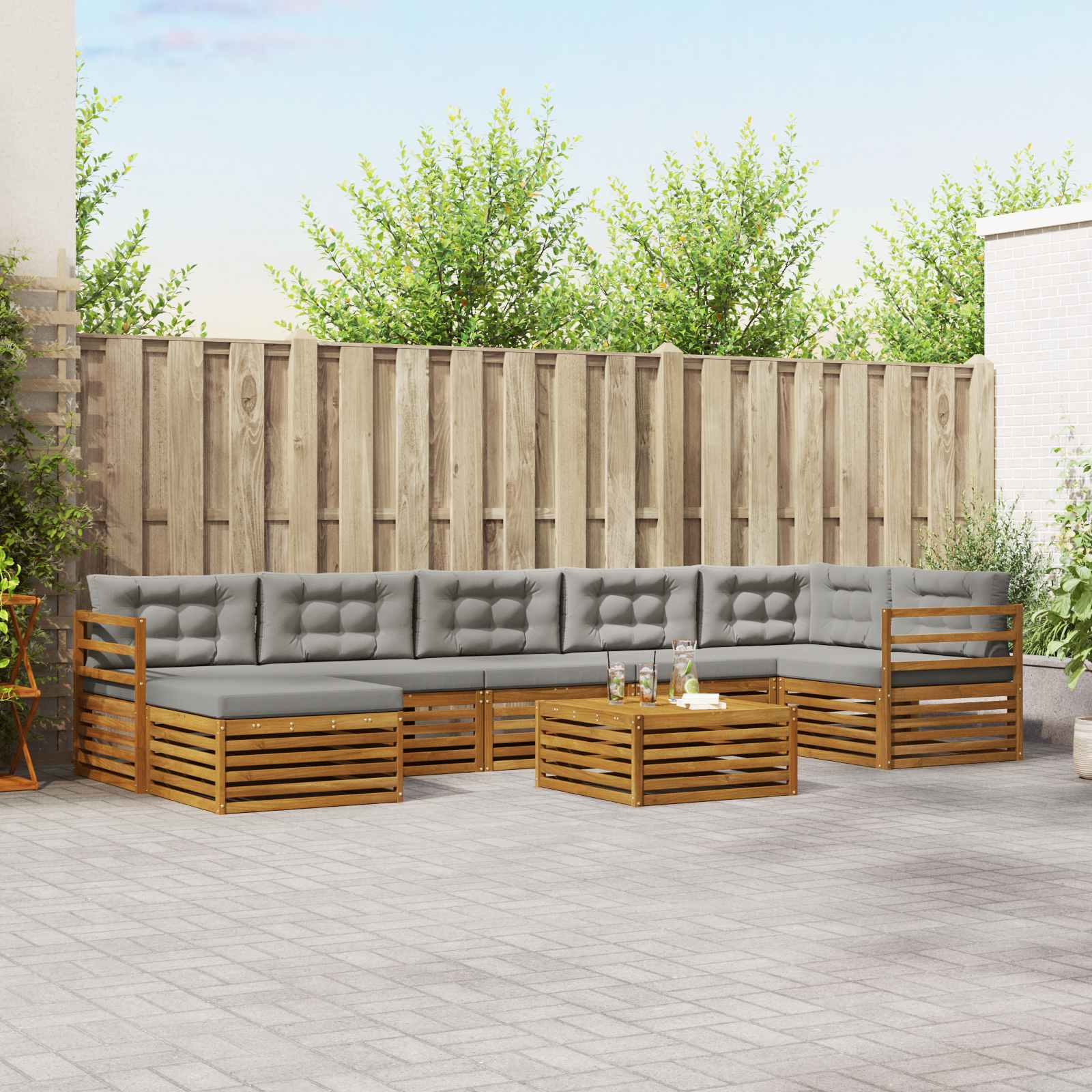 Ülőgarnitúrák 8 pcs Természetes és Világosszürke Tömör Akácfa