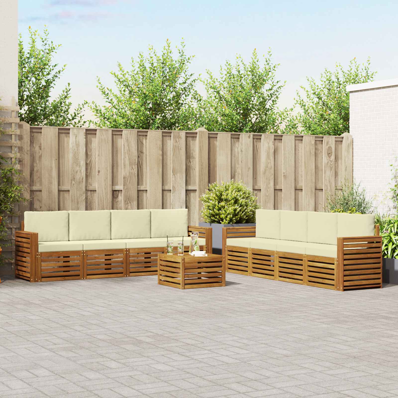 Ülőgarnitúrák 9 pcs Természetes és krémszínű Tömör Akácfa