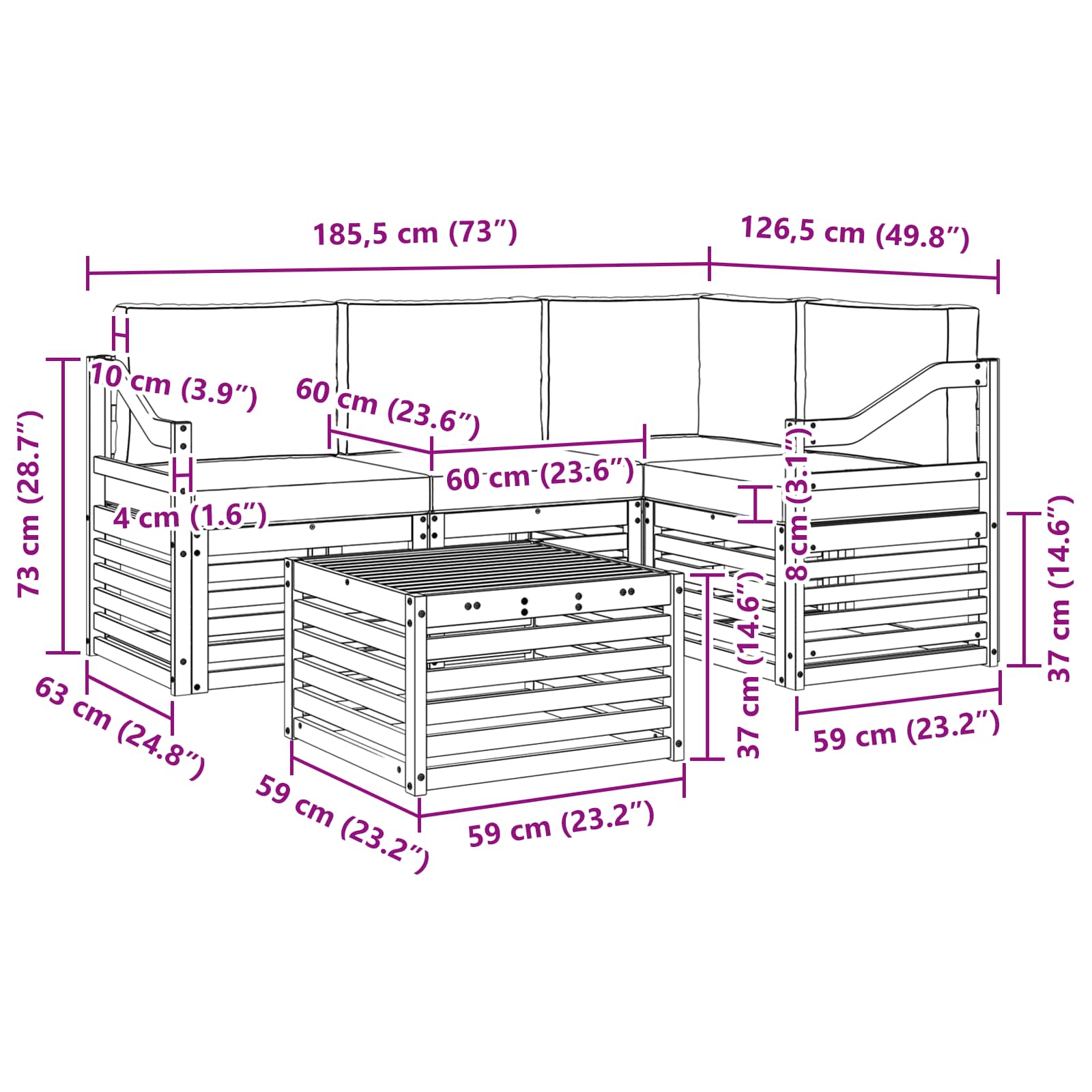 Bútor szettek 5 pcs Természetes és Világosszürke Faanyag