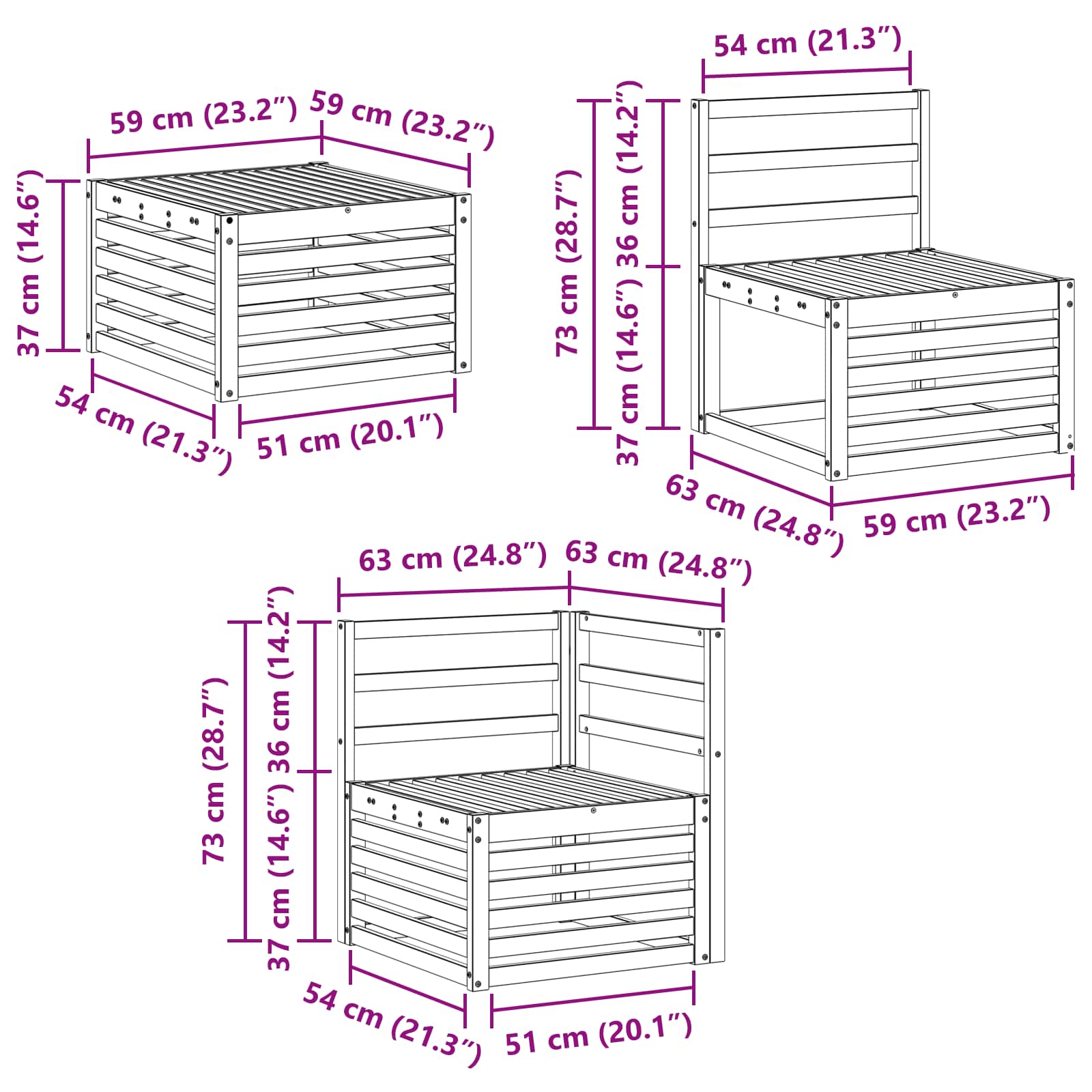 Szegmentált kanapé szett 7 pcs Természetes Tömör Akácfa