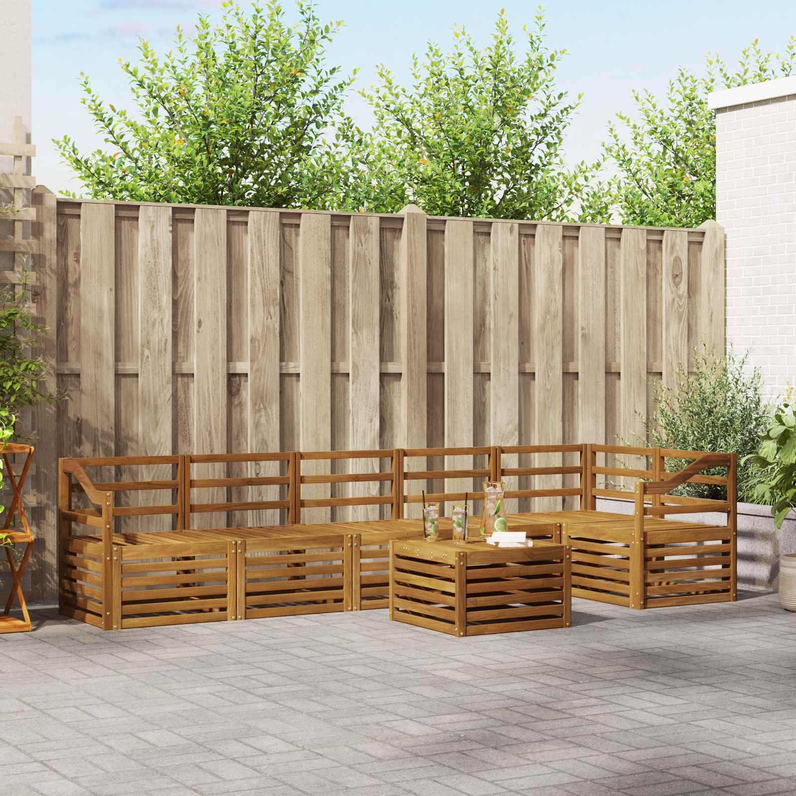 Szegmentált kanapé szett 7 pcs Természetes Tömör Akácfa