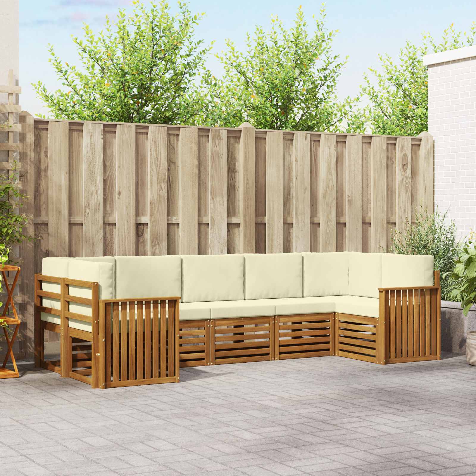 Ülőgarnitúrák 7 pcs Természetes és krémszínű Tömör Akácfa