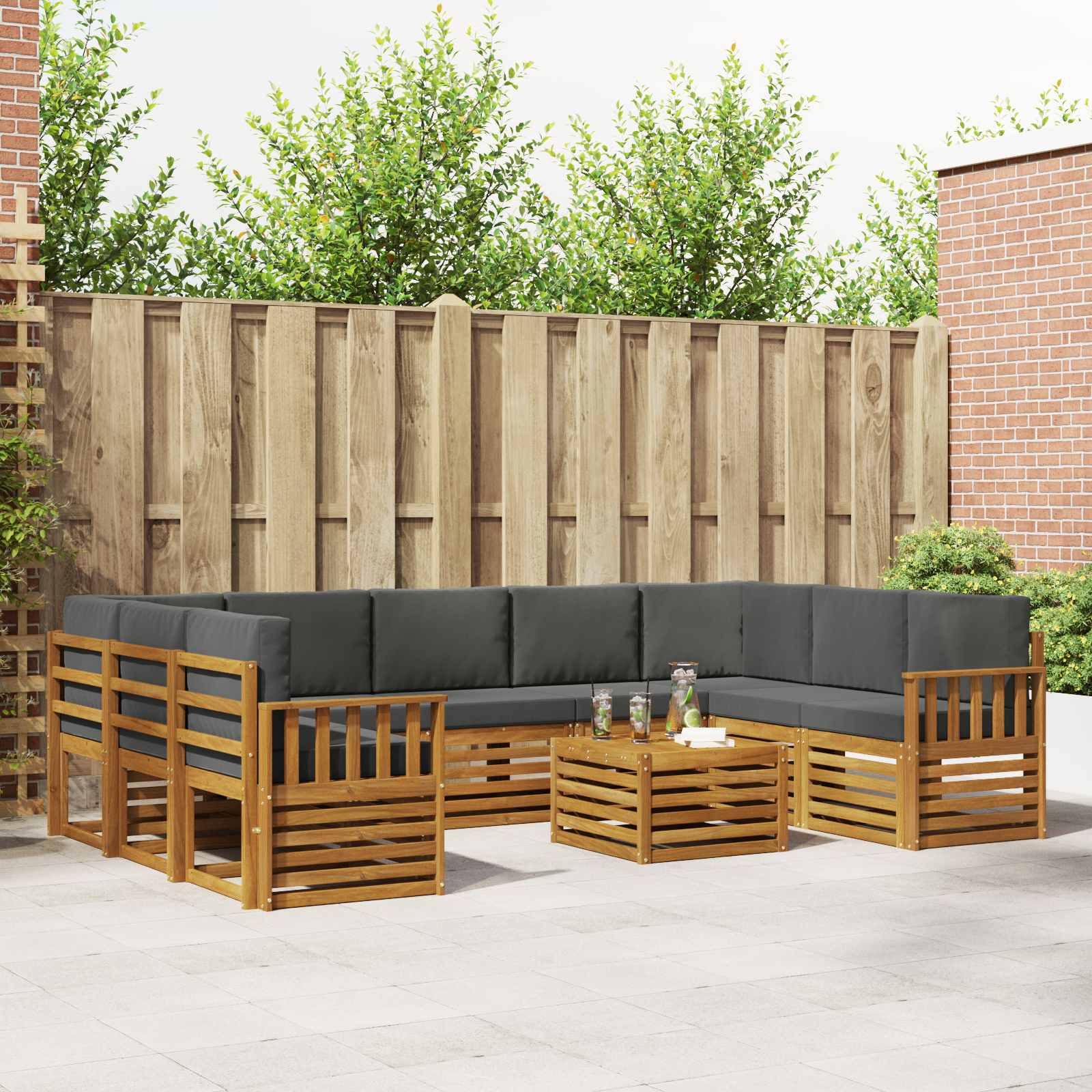 Ülőgarnitúrák 10 pcs Természetes és antracit Tömör Akácfa