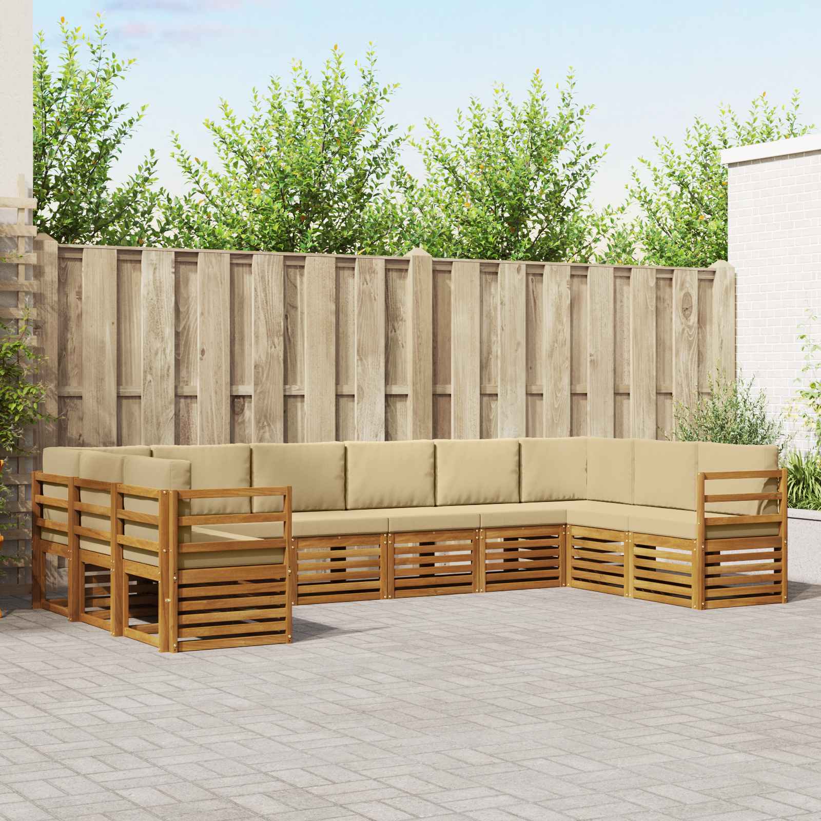 Ülőgarnitúrák párnával 10 pcs Természetes és bézs Tömör Akácfa