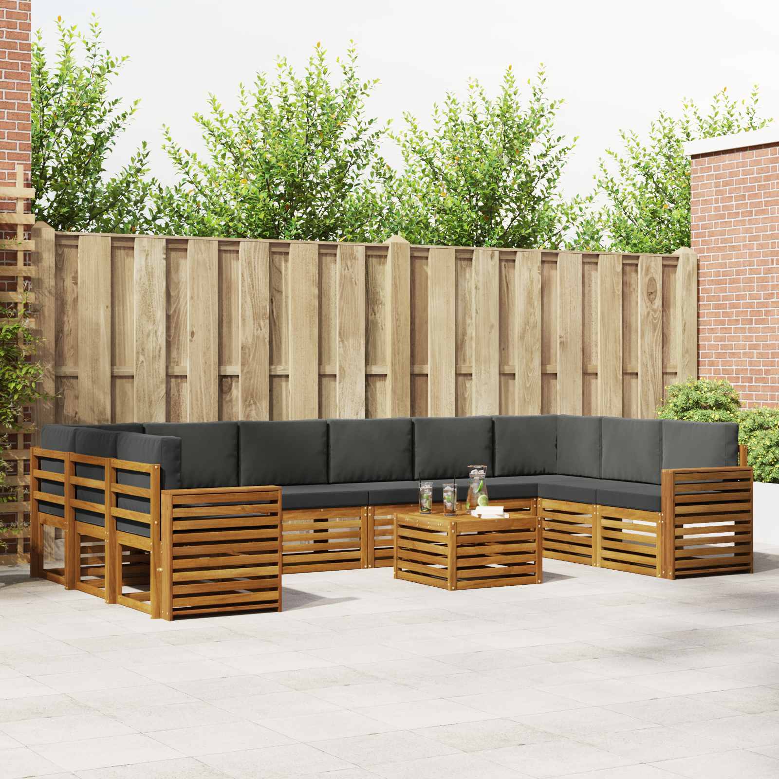 Ülőgarnitúrák 11 pcs Természetes és antracit Tömör Akácfa