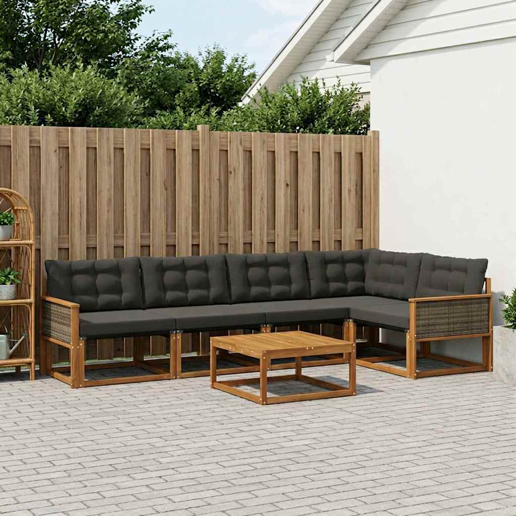 Kültéri kanapé szett párnával 7 pcs Természetes és Fekete