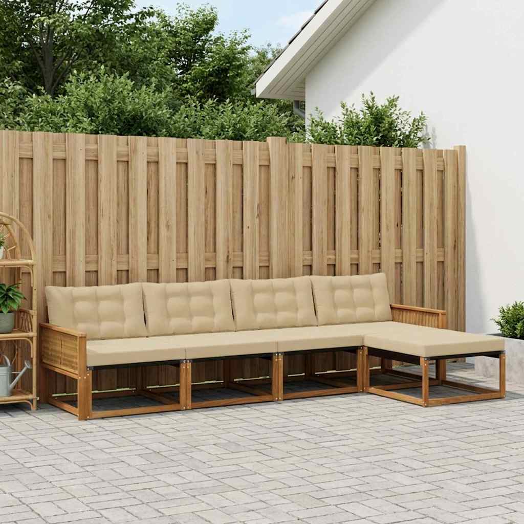 Kültéri kanapé szett párnával 5 pcs Természetes és bézs