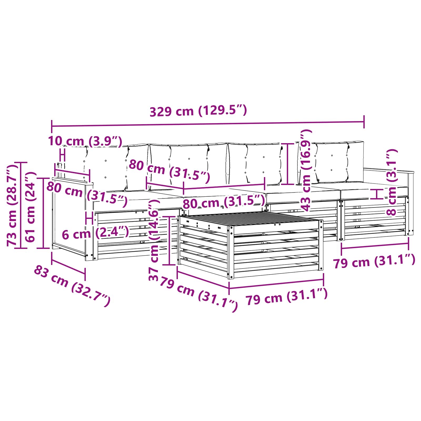 Kültéri kanapé szett párnával 5 pcs Természetes és bézs