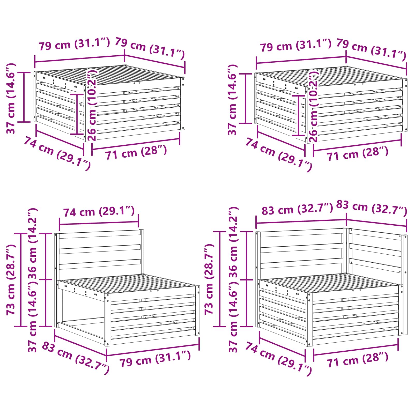 Kültéri kanapé szett 9 pcs Természetes Tömör Akácfa