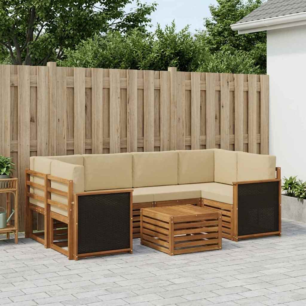 Kültéri kanapé szett 7 pcs Természetes és bézs Tömör Akácfa