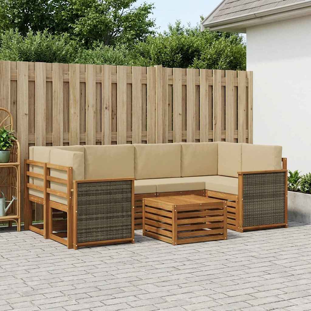 Kültéri kanapé szett 7 pcs Természetes és bézs Tömör Akácfa