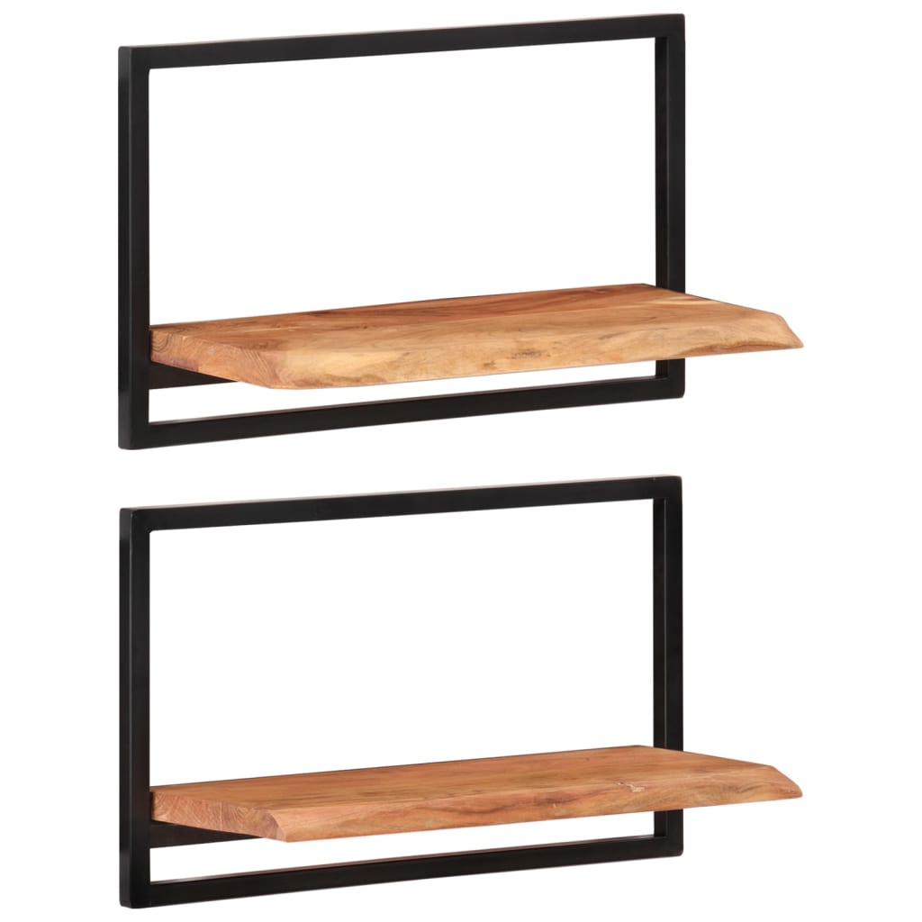 2 darab tömör akácfa és acél falipolc 60 x 25 x 35 cm 