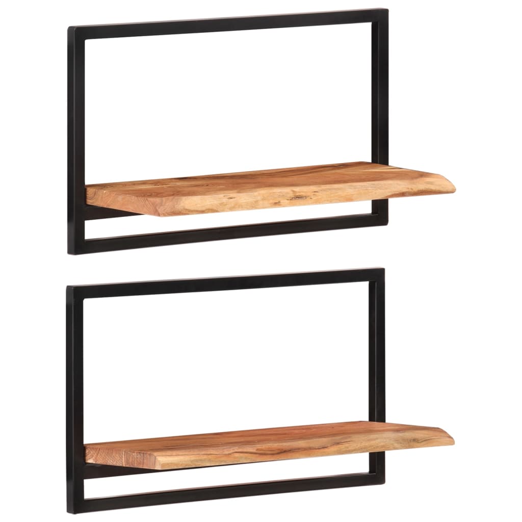 2 darab tömör akácfa és acél falipolc 60 x 25 x 35 cm 