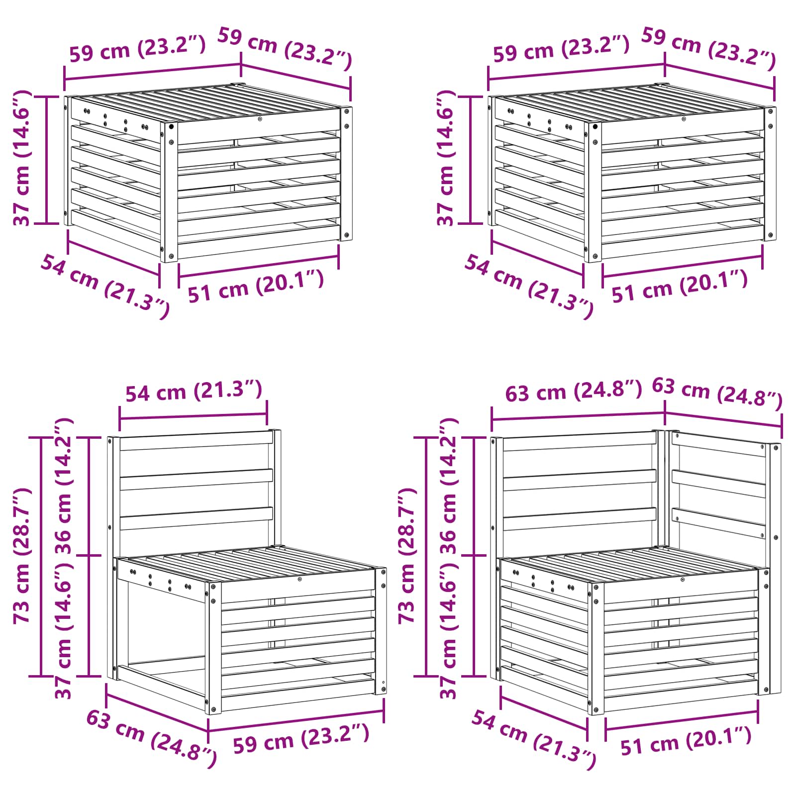 Kültéri kanapé szett 7 pcs Természetes Tömör Akácfa