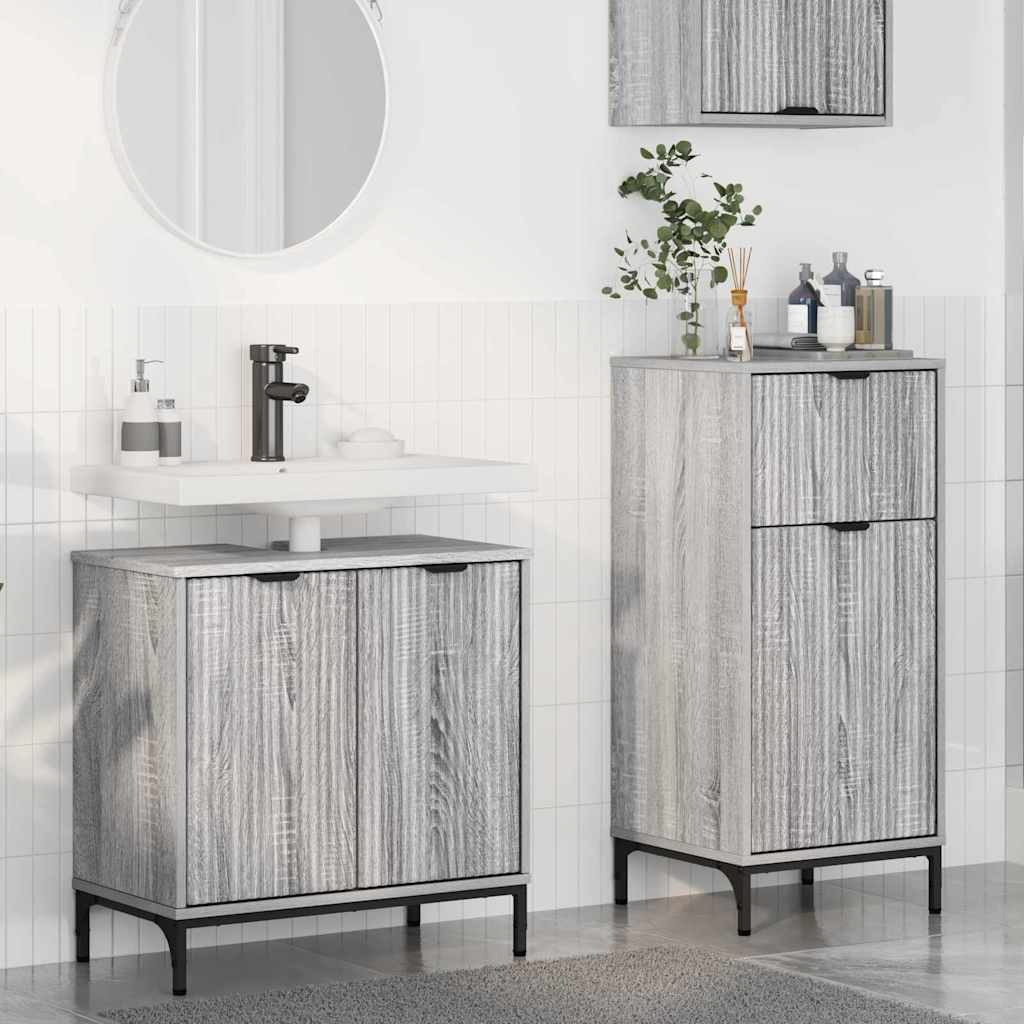 Fürdőszoba bútor szett 2 pcs Szürke Sonoma Mérnöki fa és fém