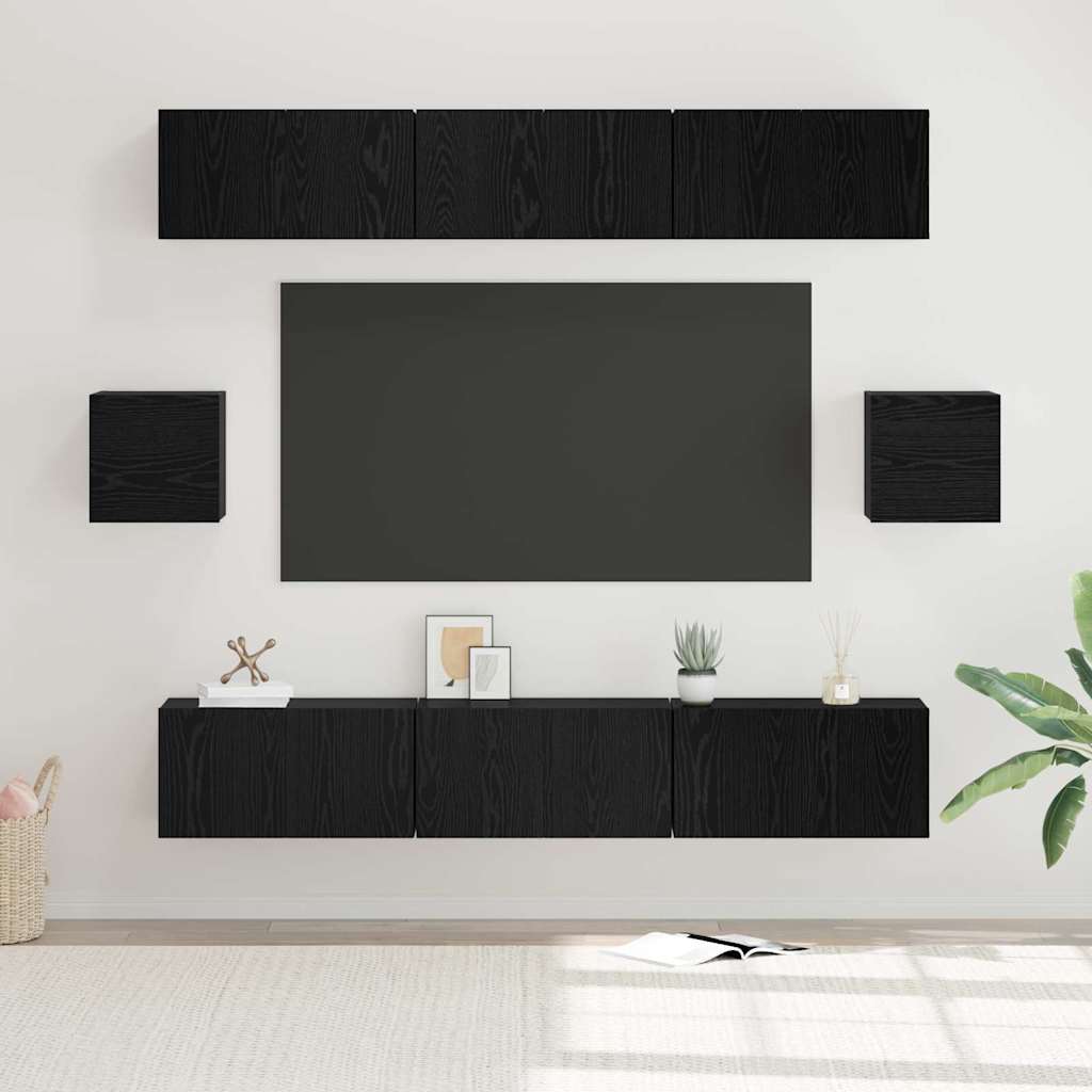 TV szekrény garnitúra 8 pcs Fekete tölgy Faanyag