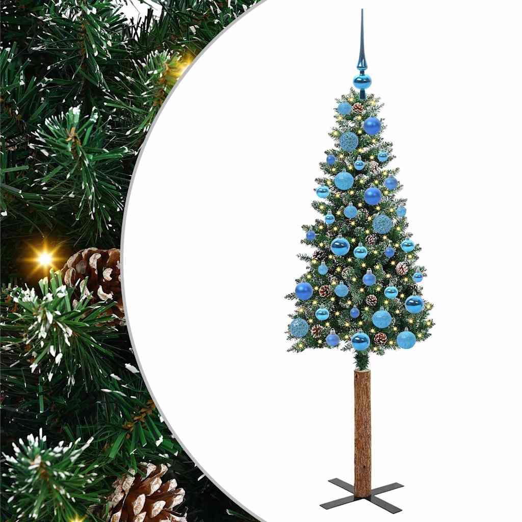 Karcsú karácsonyfa 150 LED-del Zöld 150 cm PVC és tömör fenyőfa