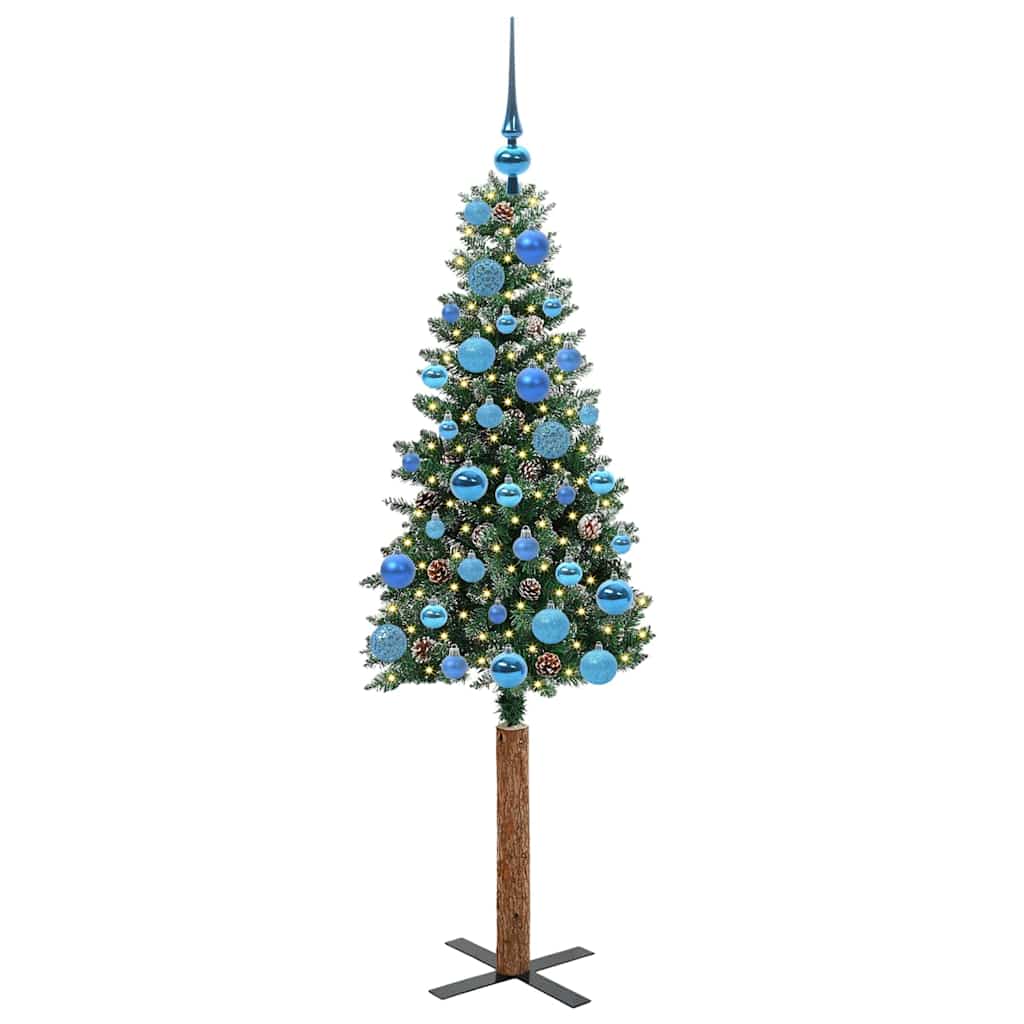 Karcsú karácsonyfa 150 LED-del Zöld 150 cm PVC és tömör fenyőfa