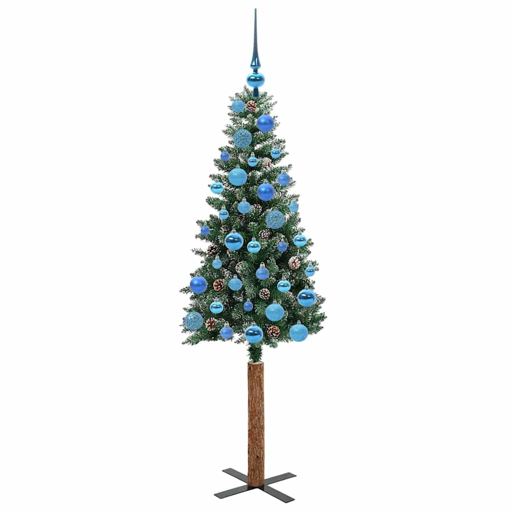 Karcsú karácsonyfa 150 LED-del Zöld 150 cm PVC és tömör fenyőfa