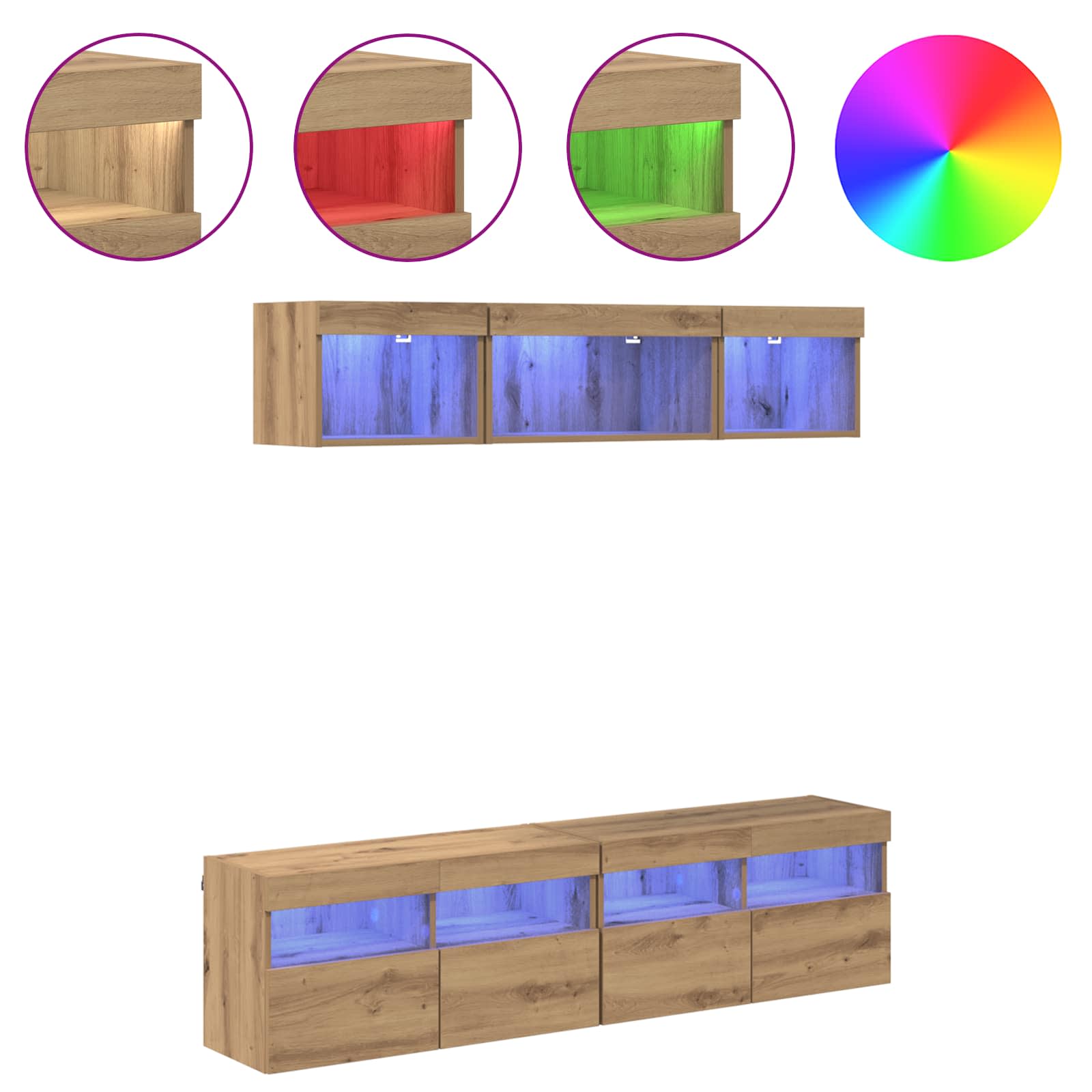 TV Fali Egységek LED-del 5 pcs Artisan tölgy 80 x 30 x 40 cm