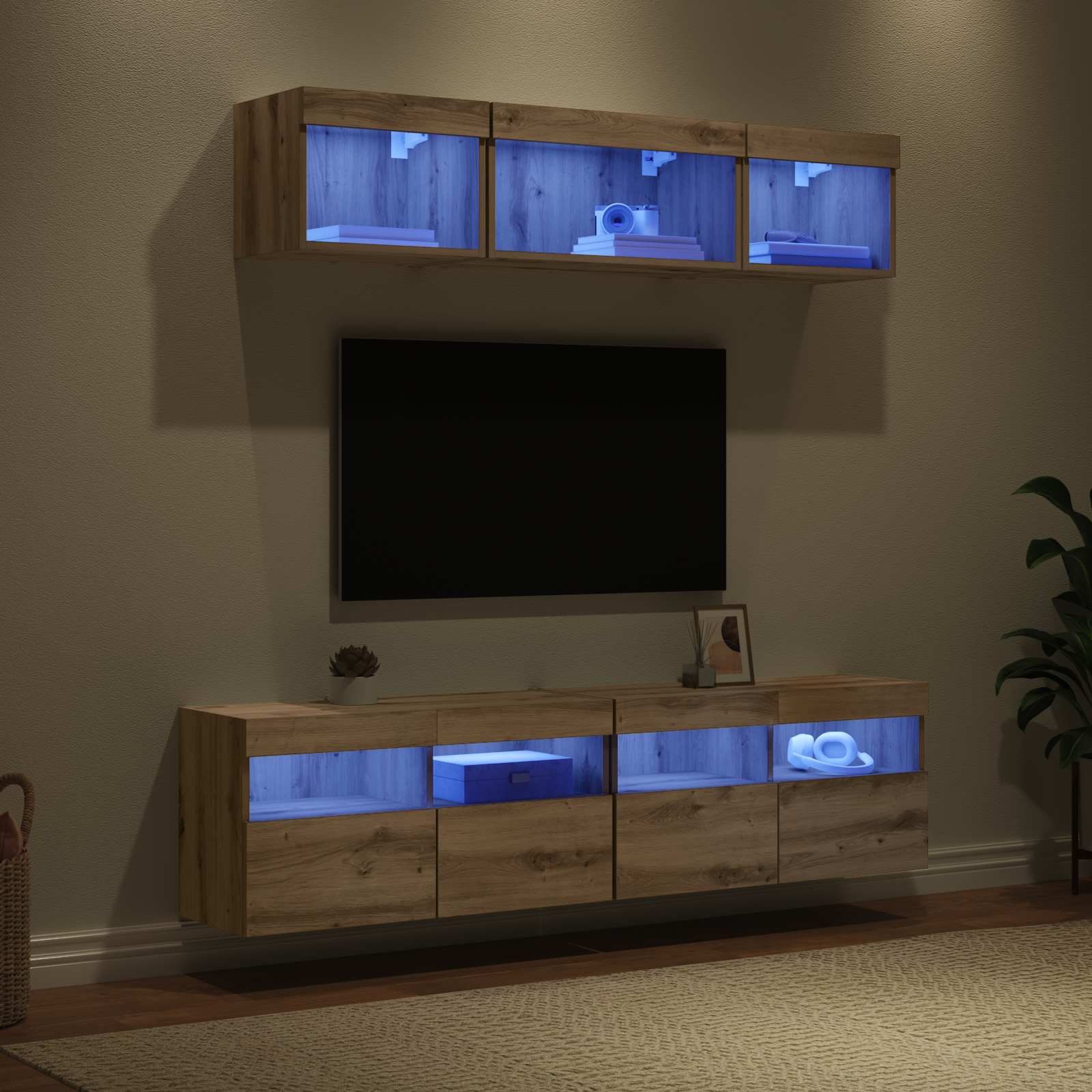 TV Fali Egységek LED-del 5 pcs Artisan tölgy 80 x 30 x 40 cm