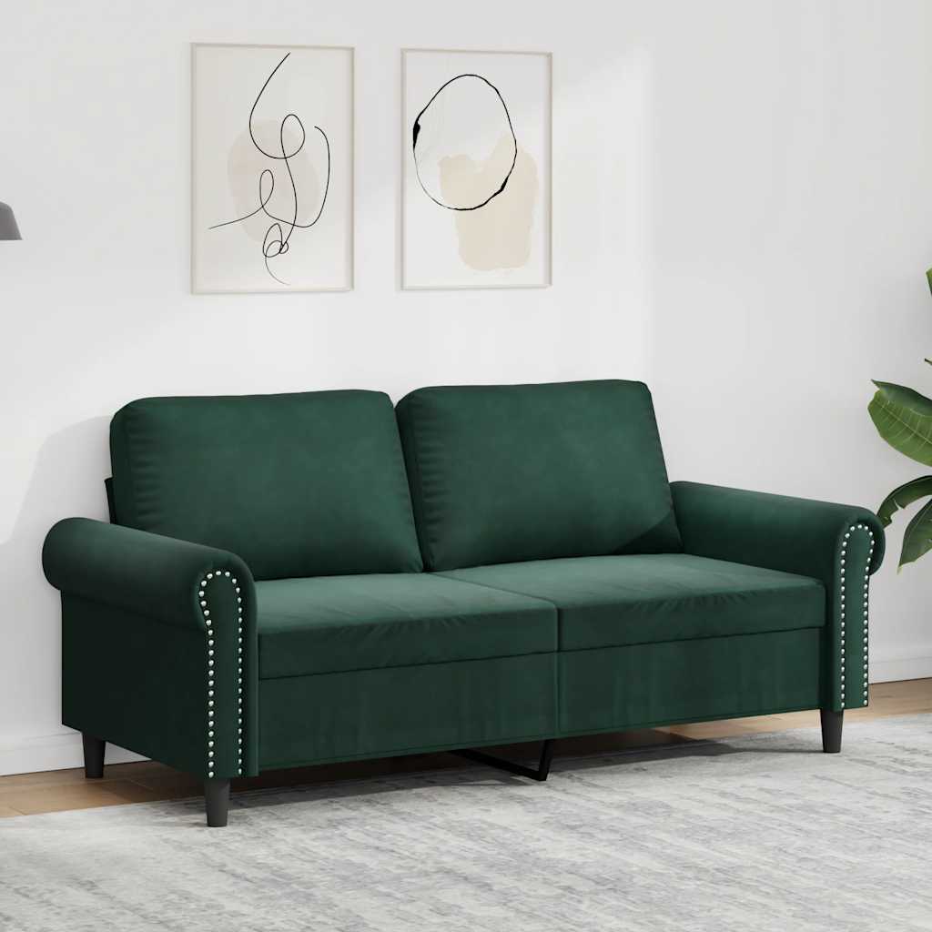 Kétszemélyes sötétzöld bársony kanapé 140 cm