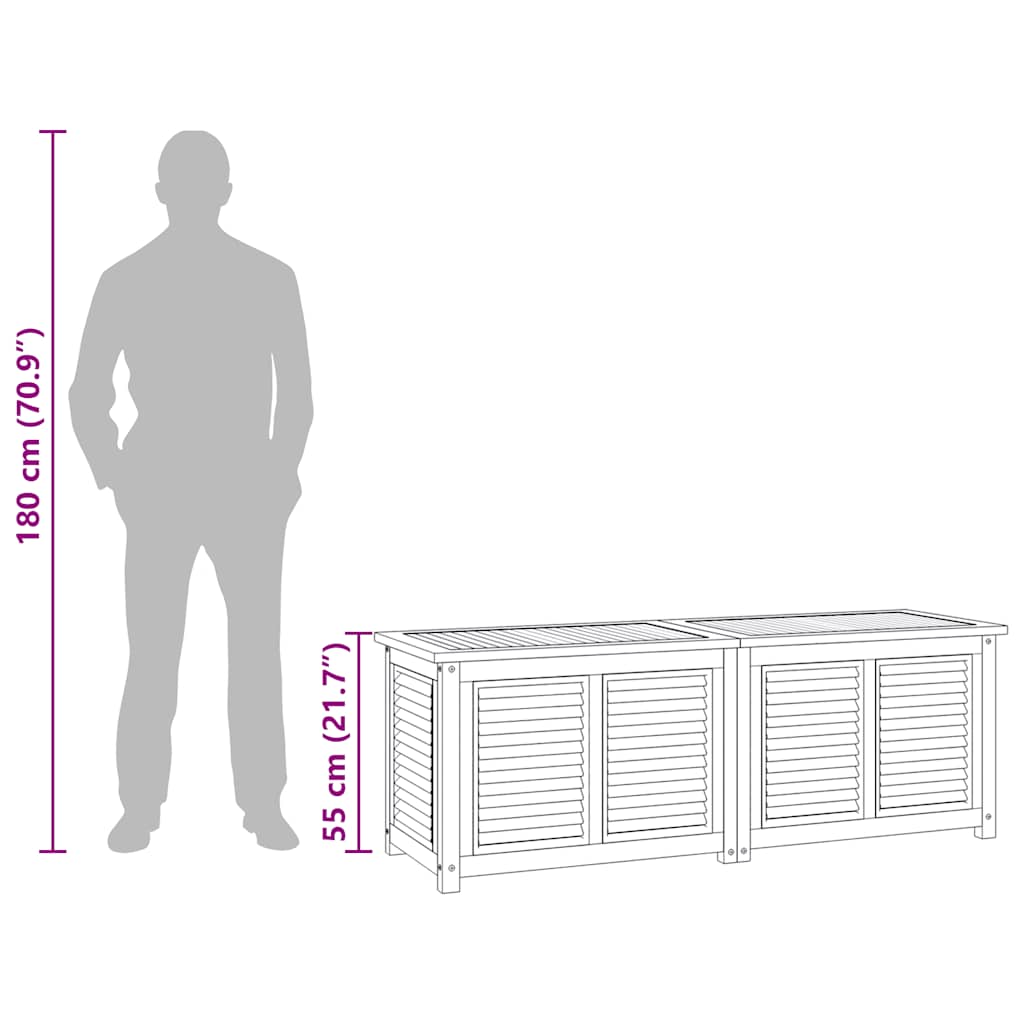 Tömör tíkfa kerti tárolóláda zsákkal 150 x 50 x 55 cm