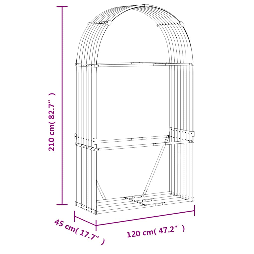 Világosszürke horganyzott acél rönktartó 120 x 45 x 210 cm