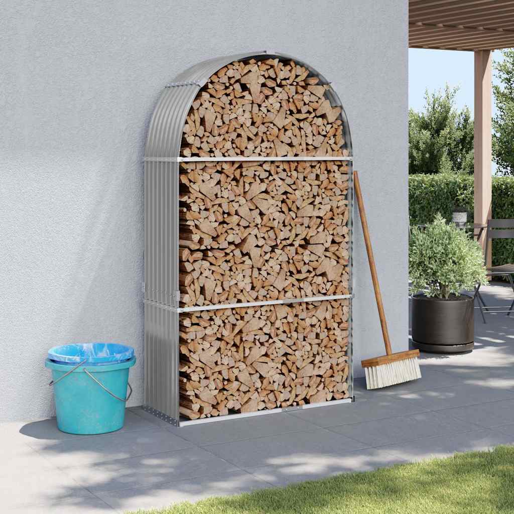 Világosszürke horganyzott acél rönktartó 120 x 45 x 210 cm