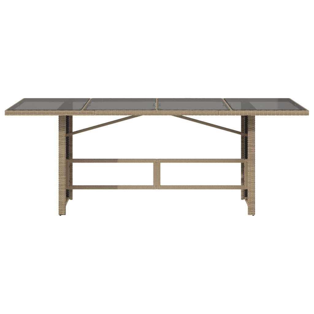 Bézs polyrattan üveglapos kerti asztal 190x80x74 cm