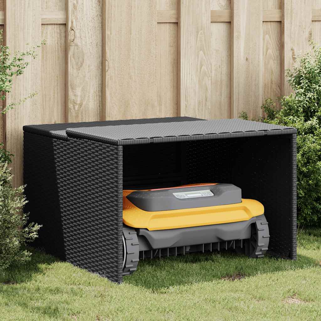 Fekete polyrattan robotfűnyíró garázs 86 x 90 x 52/57 cm
