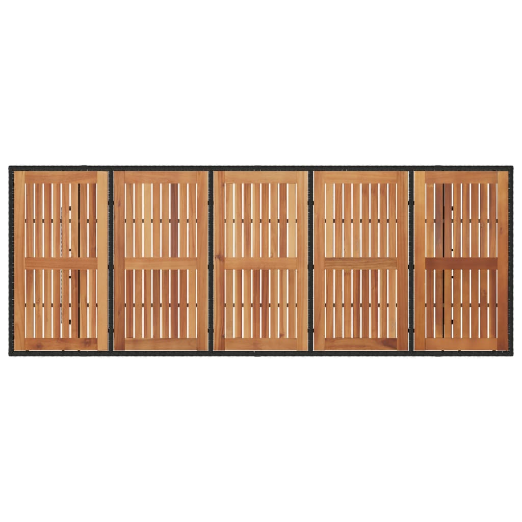 Fekete polyrattan kerti asztal akácfa lappal 240 x 90 x 75 cm