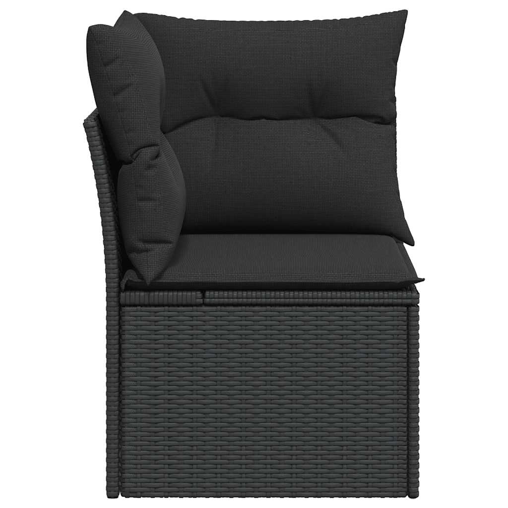 Fekete polyrattan kerti sarokkanapé párnákkal