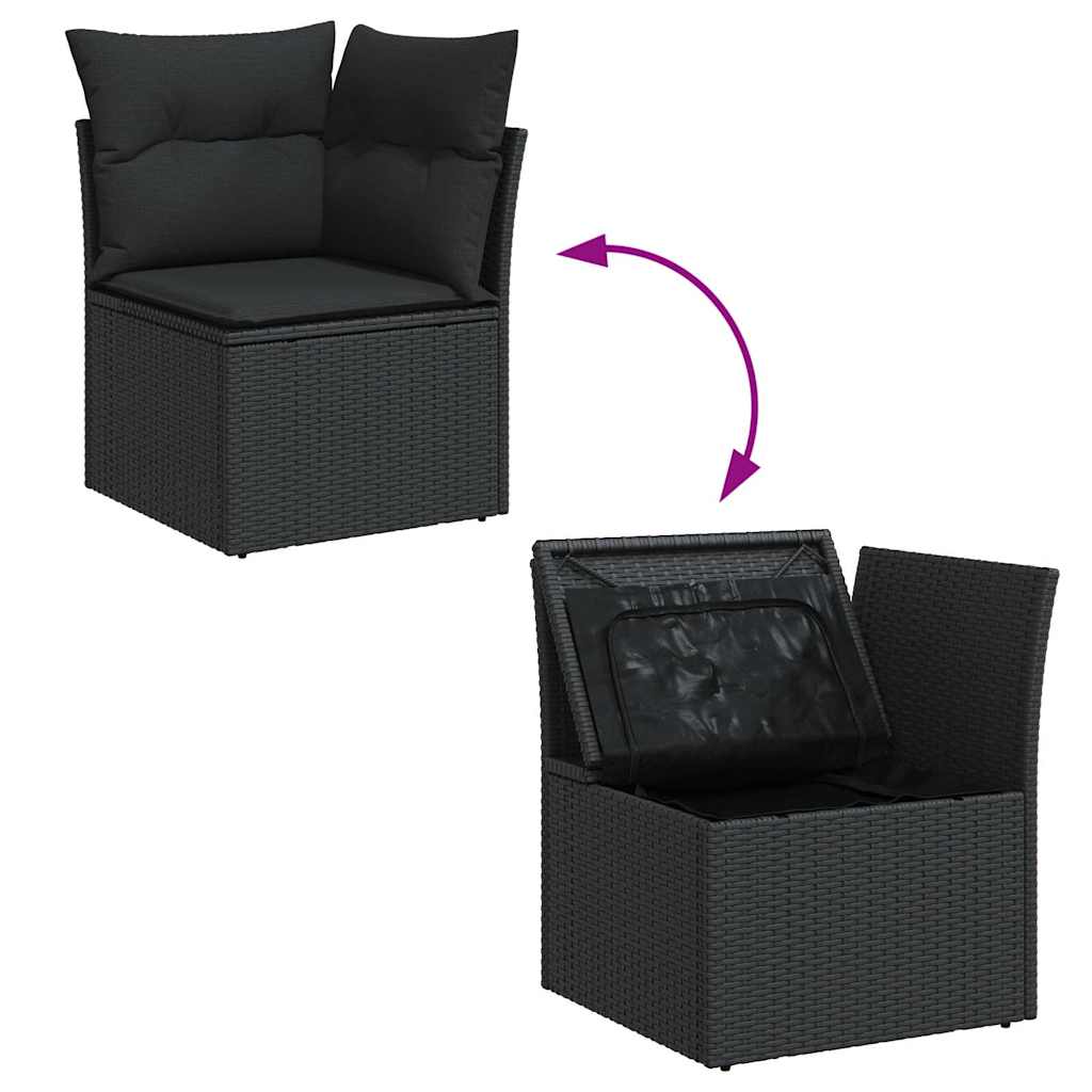 Fekete polyrattan kerti sarokkanapé párnákkal
