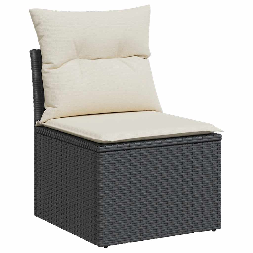 Fekete polyrattan karfa nélküli kerti kanapé párnával