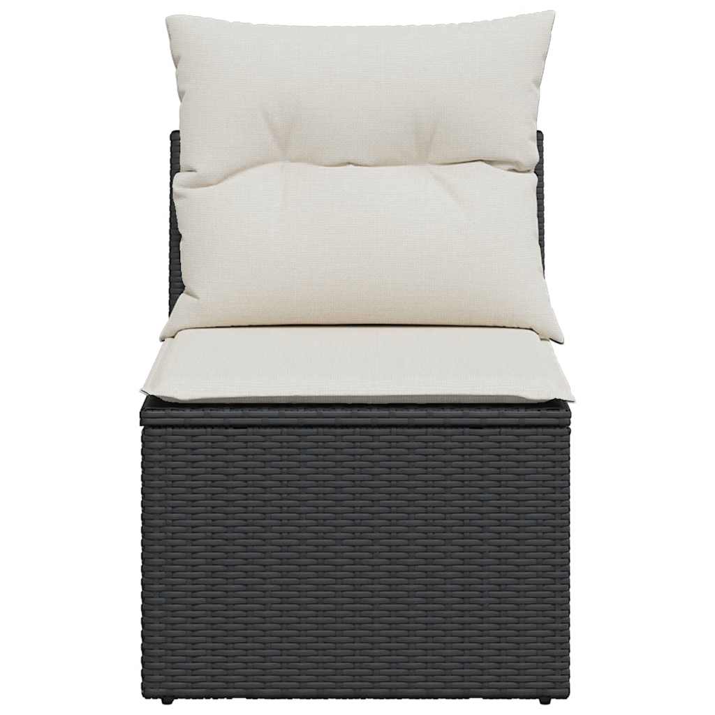 Fekete polyrattan karfa nélküli kerti kanapé párnával