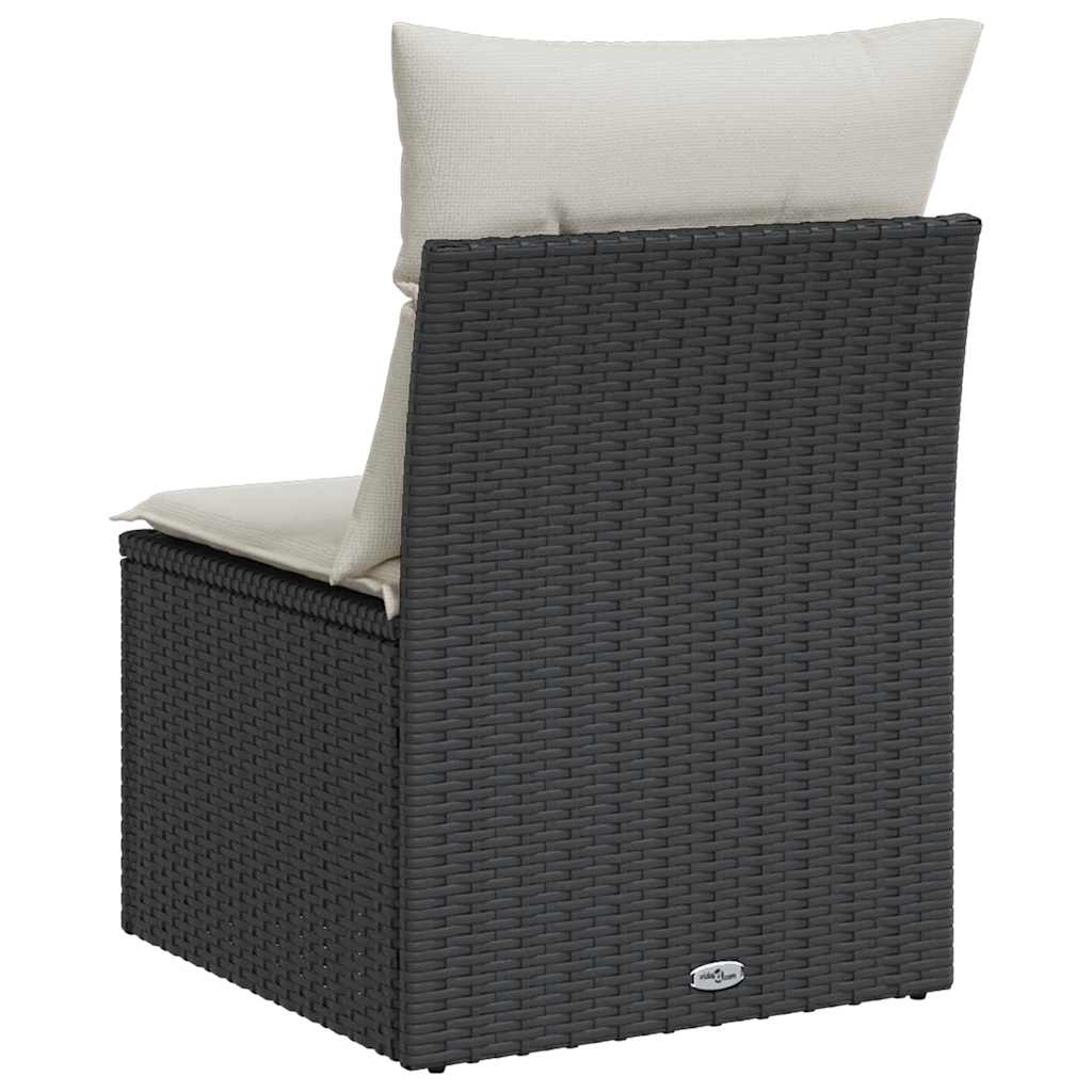 Fekete polyrattan karfa nélküli kerti kanapé párnával