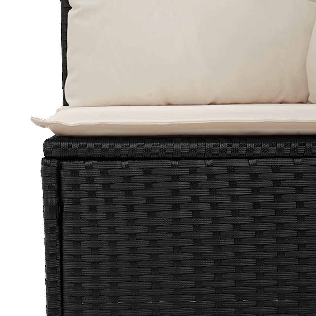Fekete polyrattan karfa nélküli kerti kanapé párnával