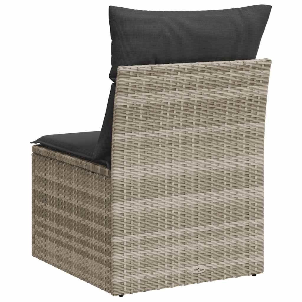Világosszürke polyrattan karfa nélküli kerti kanapé párnával