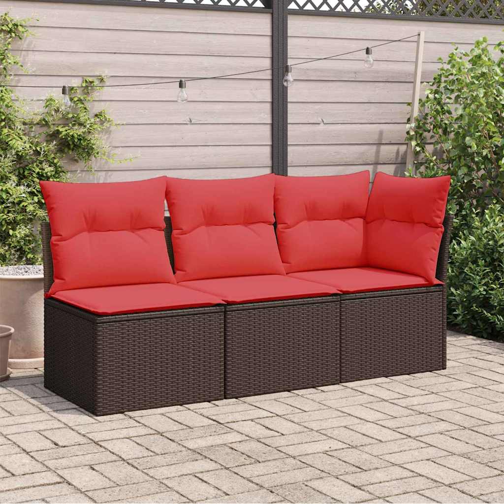 3 személyes barna polyrattan kerti kanapé párnákkal
