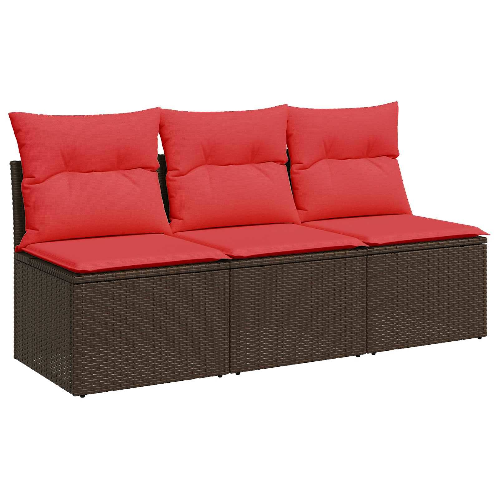 3 személyes barna polyrattan kerti kanapé párnákkal