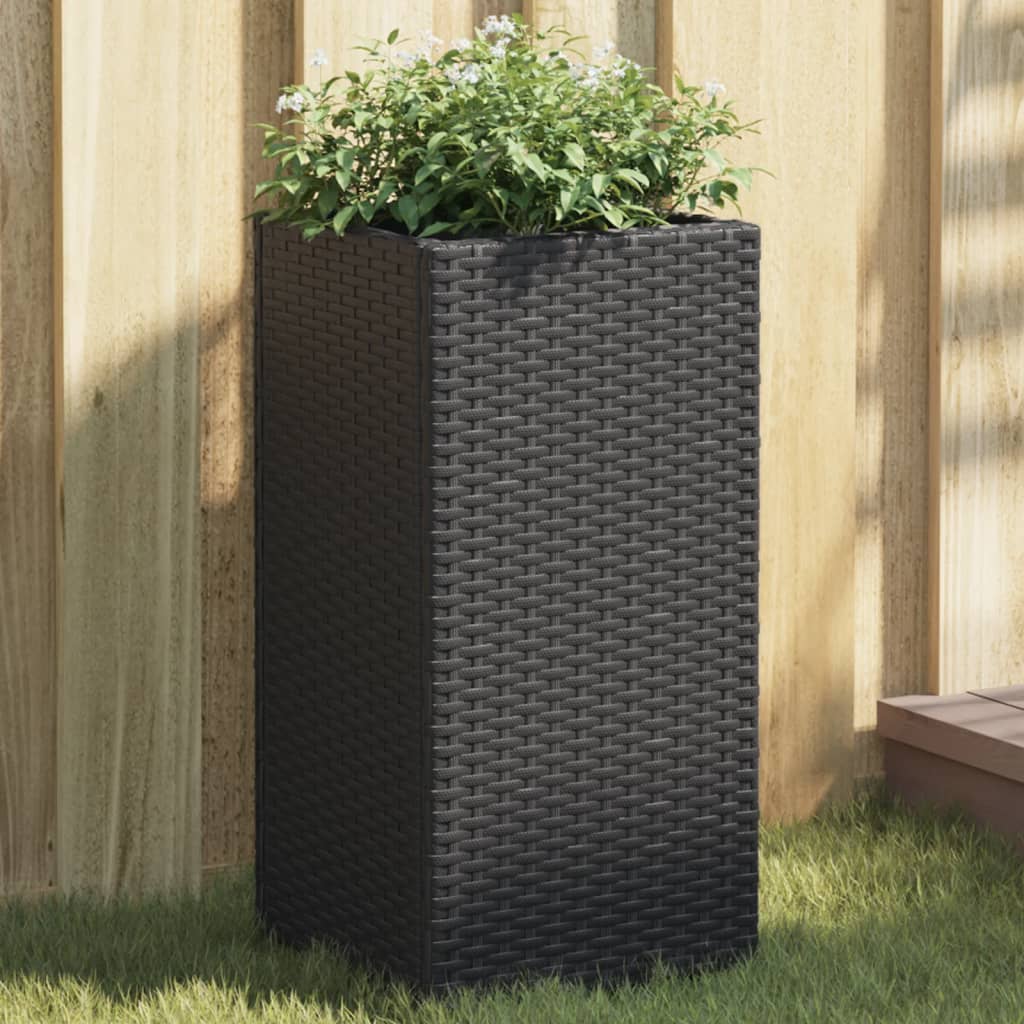 Fekete polyrattan kerti ültetőláda 30x30x60 cm