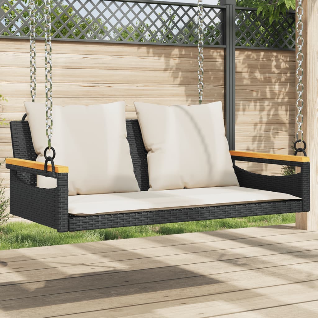 Fekete polyrattan hintapad párnákkal 109 x 62 x 40 cm