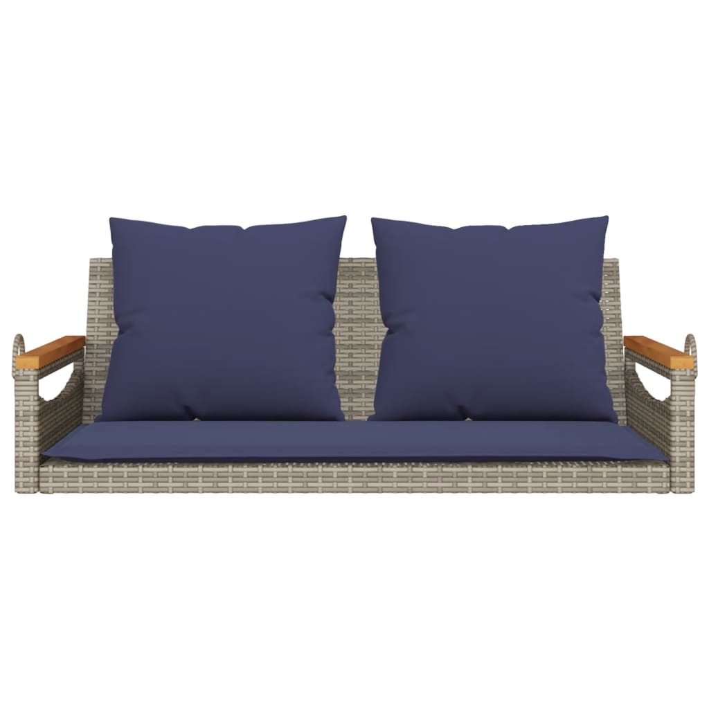 Szürke polyrattan hintapad párnákkal 109 x 62 x 40 cm