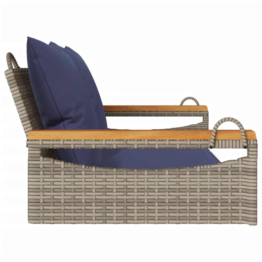 Szürke polyrattan hintapad párnákkal 109 x 62 x 40 cm