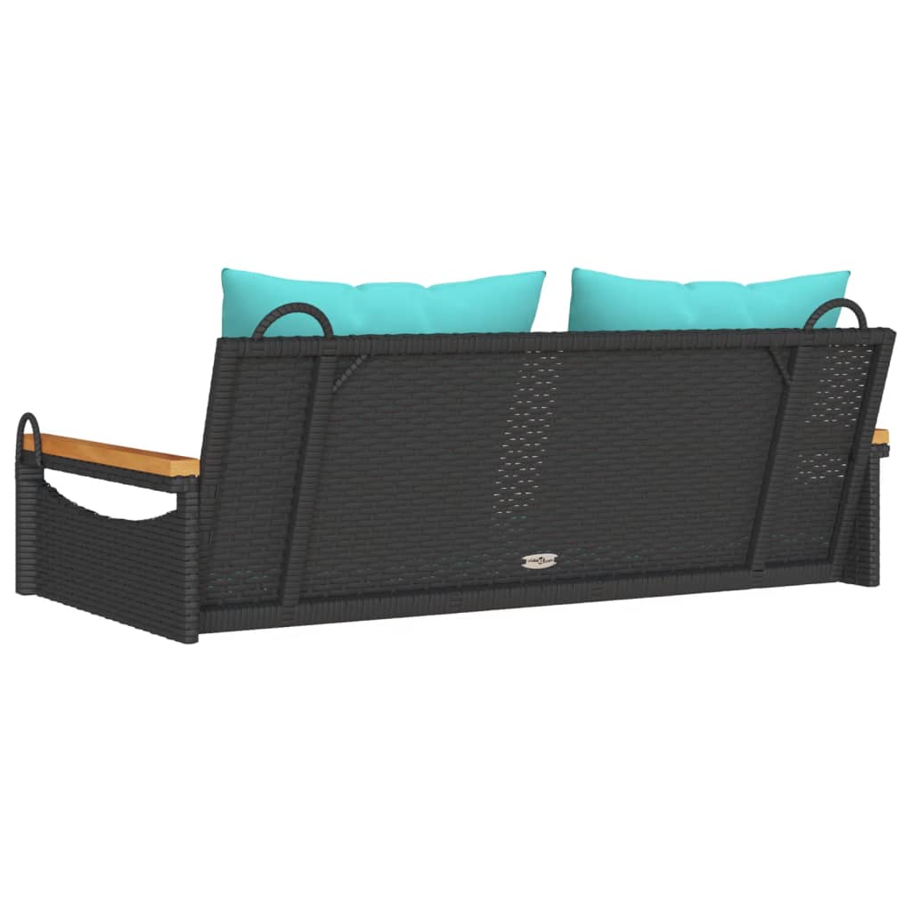Fekete polyrattan hintapad párnákkal 109 x 62 x 40 cm