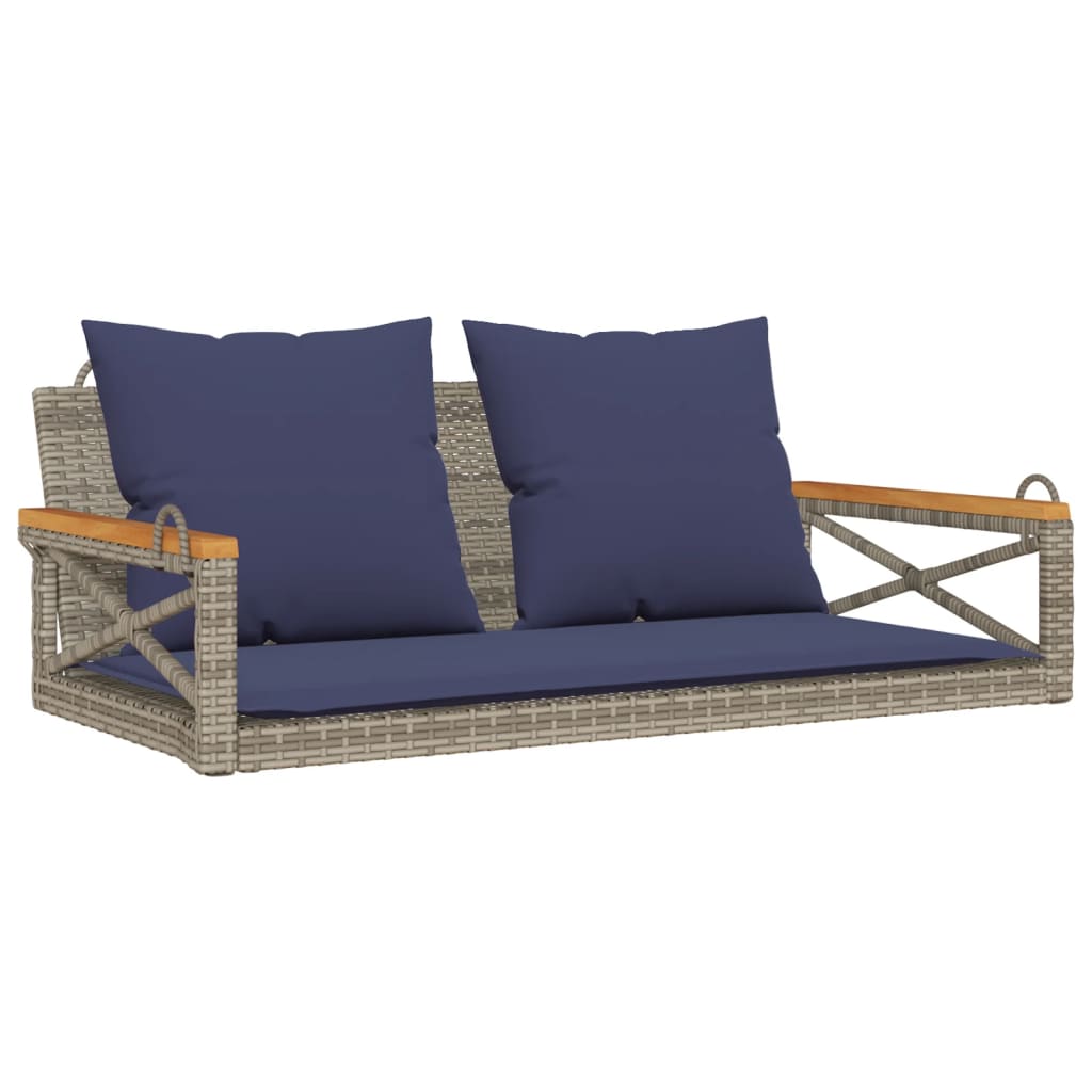 Szürke polyrattan hintapad párnákkal 109 x 62 x 40 cm