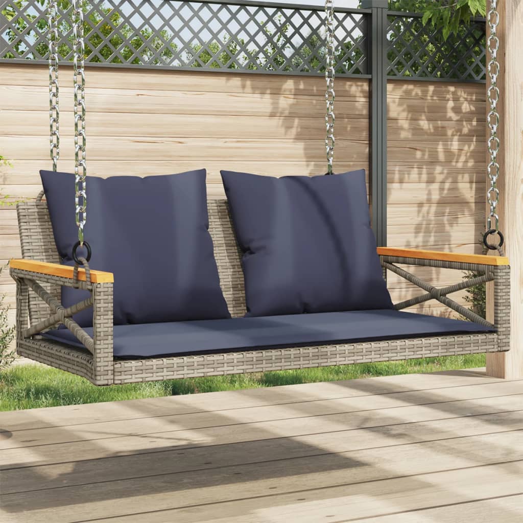 Szürke polyrattan hintapad párnákkal 109 x 62 x 40 cm
