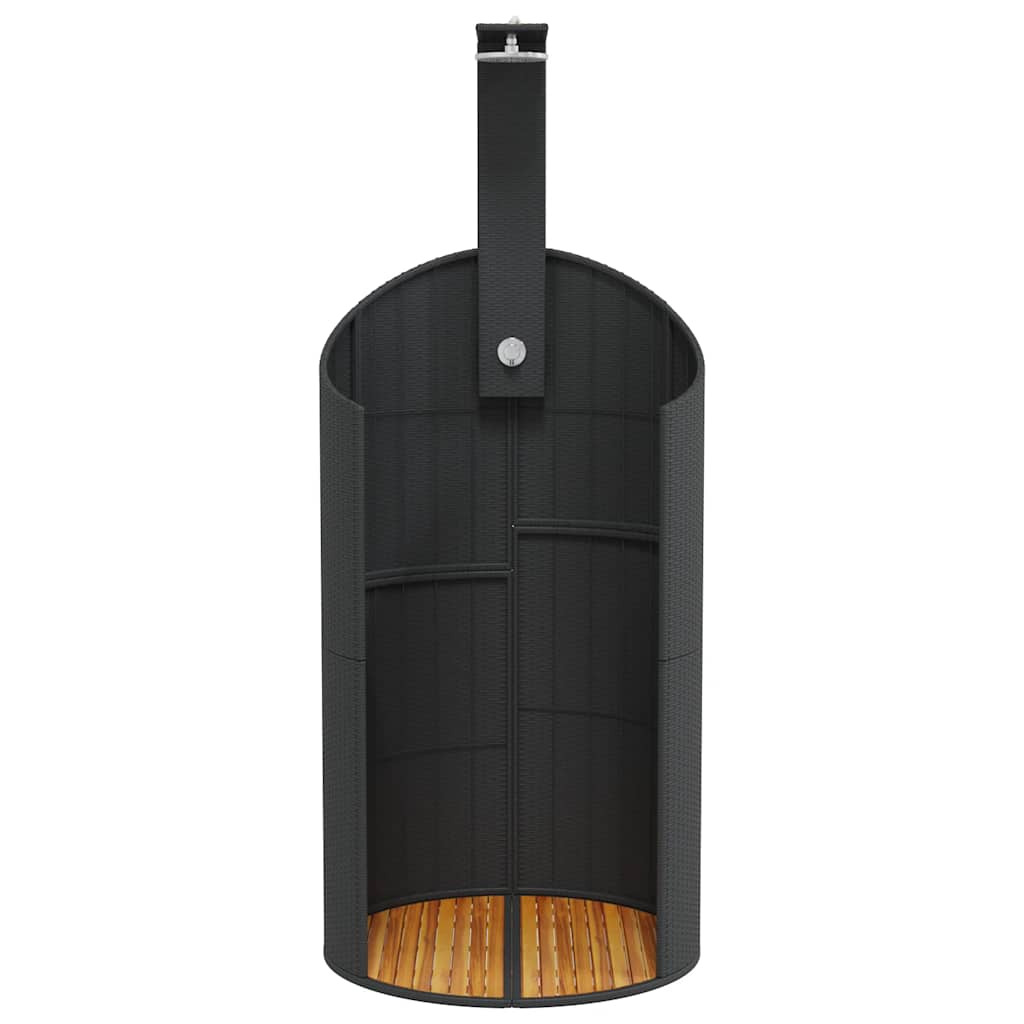 Fekete polyrattan és akácfa kültéri zuhanyzó 100x100x241,5 cm